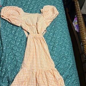 Anna Grace Peach Checkered Backless Dress